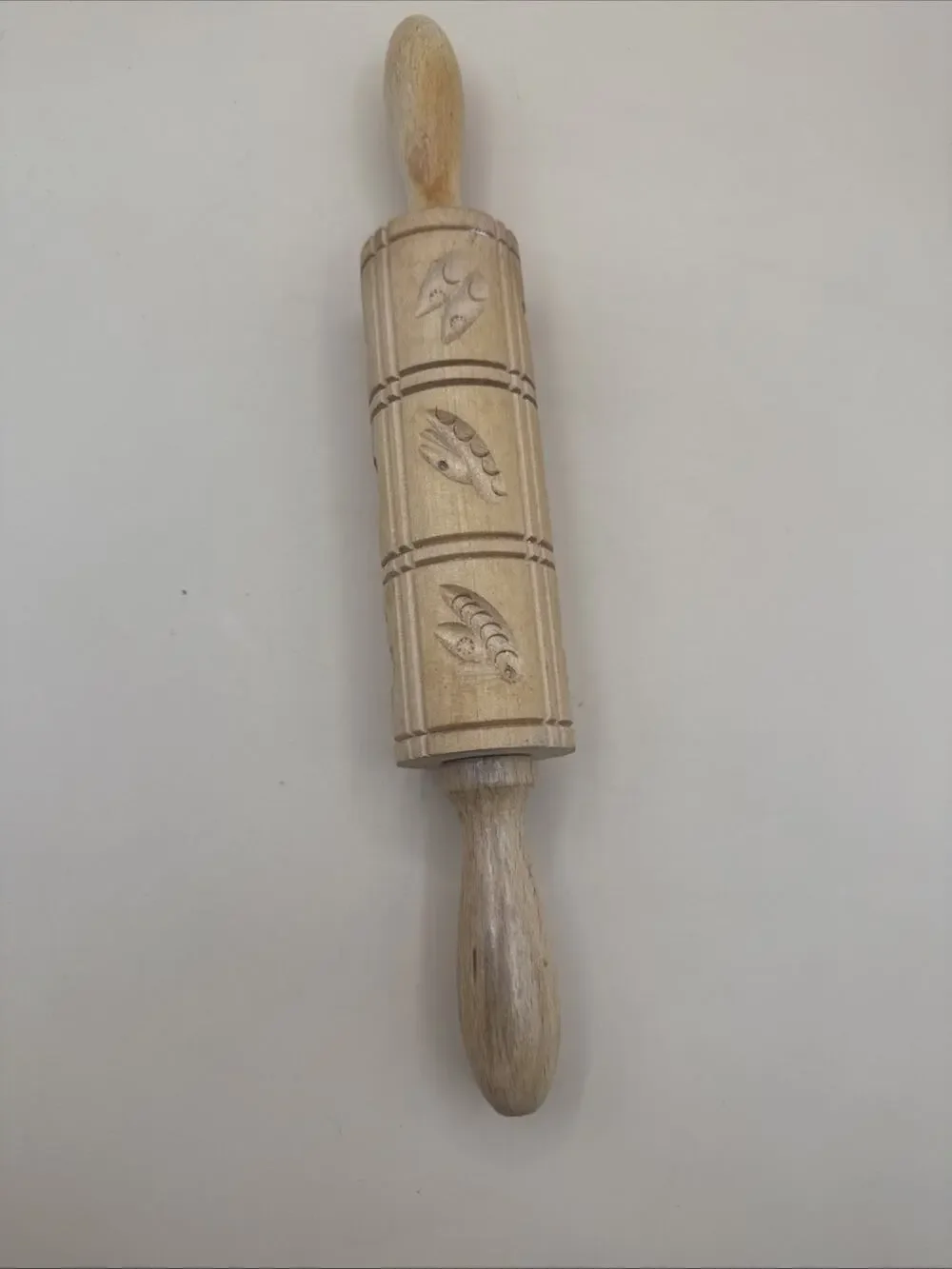 Vintage Wooden Rustic German Rolling Pin Bees Butterfly